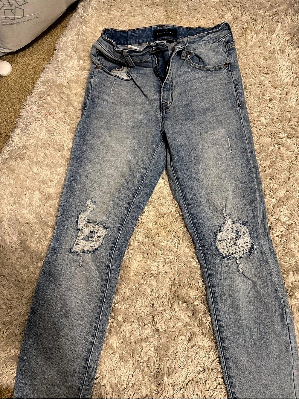 7 For All Mankind Distressed Skinny Jeans in Blue